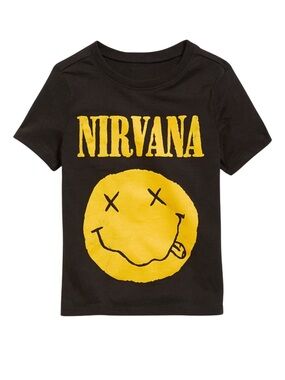 Old Navy Nirvana Kids' 3T Black T-Shirt with Yellow Smiley Graphic Band Tee